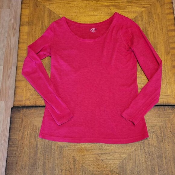 LOFT Tops - LOFT Red Long Sleeve Cotton T-Shirt